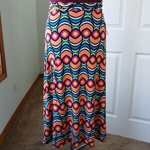 LuLaRoe Bold Peacock Fold Over Maxi Skirt XS tube dress bright orange blue NOS